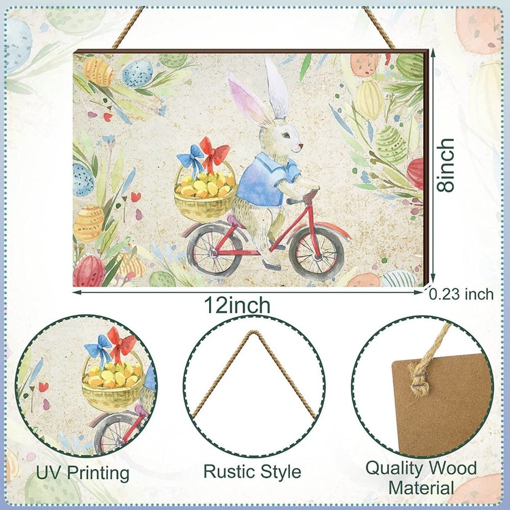 Easter Sign Bunny Bike Easter Signs Decor Religious Easter Door Rabbit - Picture 2 of 8